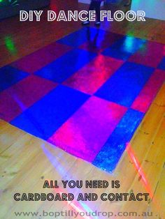 a dance floor with the words diy dance floor all you need is cardboard and contact