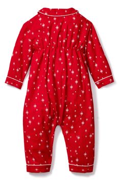 With classic tailored details, these baby-size pajamas have plenty of style and are made from soft brushed flannel for cozy comfort. Meets Consumer Product Safety Commission's flammability standards for children's sleepwear 60% cotton, 40% modacrylic Machine wash, dry flat Imported Star Print Long Sleeve Sleepwear For Pajama Party, Long Sleeve Sleepwear With Star Print For Bedtime, Long Sleeve Star Print Sleepwear, Long Sleeve Sleepwear With Star Print, Red Long Sleeve Onesie For Loungewear, Red Winter Onesie For Sleep, Red Winter Sleep Onesie, Coverlet Bedding, One Piece Pajamas