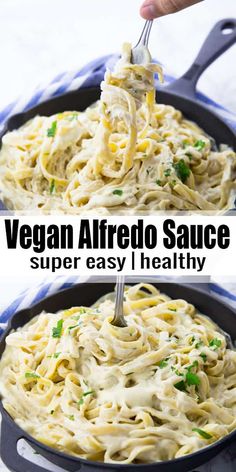 two images showing the process to make vegan alfredo sauce