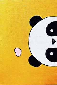 a painting of a panda bear on a yellow background