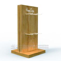 a wooden stand with two glasses on it and the words happy son written in white