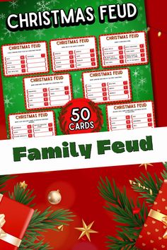 the christmas fud game is shown with presents around it