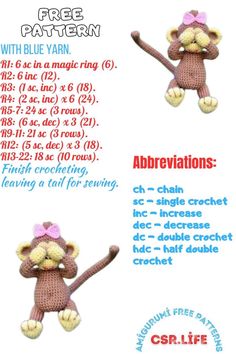 the instructions for crocheted stuffed animals are shown