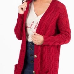 New With Tags. 100% Cotton. Size Xl But Will Fit Up To A 3x As It Is Oversized. Still In Original Package. Red Cable Knit Long Sleeve Cardigan, Red Long Sleeve Cable Knit Cardigan, Cozy Red Cable Knit Cardigan, Fall Oversized Red Cardigan, Oversized Red Cardigan For Fall, Cozy Red Cardigan For Fall, Boyfriend Cardigan, Red Cardigan, True Red