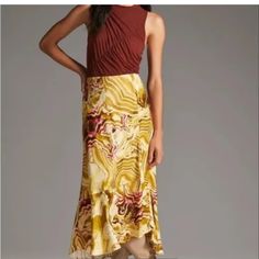 Nwt Anthropologie Flounced Asymmetrical Hem Midi Skirt Elastic Waist Medium. 100% Viscose Fitted Yellow Tiered Maxi Skirt, Fitted Yellow Lined Maxi Skirt, Yellow Long Ruffled Skirt, Summer Asymmetrical Draped Lined Skirt, Yellow Flowy Ruffled Maxi Skirt, Flowy Yellow Ruffled Maxi Skirt, Yellow Fitted Maxi Skirt For Day Out, Yellow Ruffled Maxi Skirt For Summer, Chic Yellow Maxi Skirt