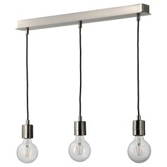 three light fixtures hanging from a ceiling fixture