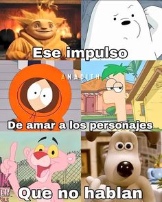 cartoon characters with captioning in spanish, english and spanish on the same page