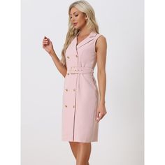 This regular-fit double-breasted dress can be paired with heels for a classic look. Cut to a fit shape with a self-tie belt over your waist as the highlight, this dress creates a slim silhouette. Flaunt a shapely work-to-play vibe in this blazer dress, which is both pretty and stylish. You can match it with blazers or Overcoats. This elegant and cute blazer dress is designed with a notched lapel, which adds a touch of elegance and cuteness to your wardrobe. Double Breasted Dress, Cute Blazers, Office Dress, Tiered Midi Dress, Office Dresses, Work Office, Pencil Dress, Blazer Dress, Dress Pink