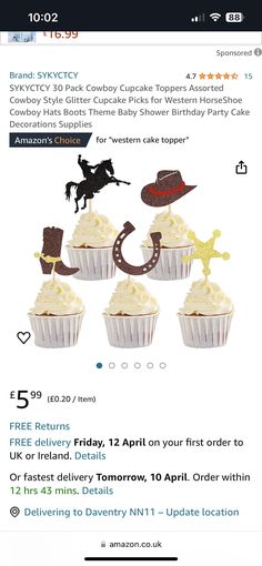 an email post for cupcakes with cowboy hats and stars on them, which is displayed