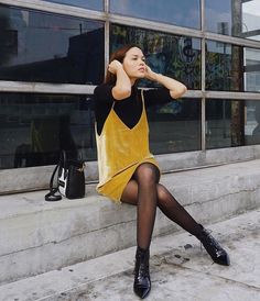 W&D Style Tips for Taking Your Warm Weather Basics into Fall - Wit & Delight Dress Tights, Velvet Slip Dress, Look Retro, Fall 24, Summer Denim, Foto Poses, Mode Inspo, Moda Vintage, Look Vintage