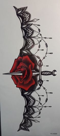 a drawing of a red rose with an arrow on it