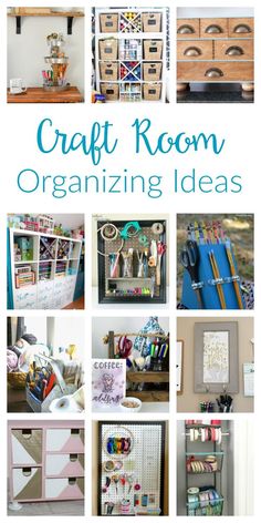 some craft room organization ideas are shown in this collage