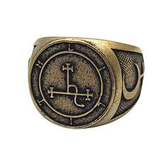 Mighty sigil signet ring for receiving Lilith’s favours Do you feel a necessity to become more confident, respected and get the ability to convince others? In that case, all you need is a signet ring of Lilith. This ring will empower you from inside without any scarifies made. Lilith is a well-known demonic woman from Jewish mythology. This signet ring contains engraved depictions of main Lilith’s symbol of sigil and snake scales on the both sides. The custom-made ring is made from Italian bronz Symbolic Gold Rings With Antique Finish, Symbolic Bronze Engraved Ring As Gift, Demonic Woman, Jewish Mythology, Sigil Of Lilith, Satanic Jewelry, Witchcraft Jewelry, Lilith Sigil, Snake Scales