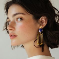 The Nirmala Earrings blend nature-inspired fluidity with geometric precision. Nature Inspired, Lapis Lazuli, Nature Inspiration, Drop Earrings, Nature