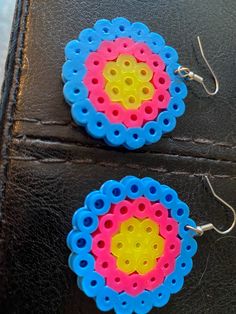 Medium and lightweight earrings Hamma Beads Ideas, Hamma Beads, Beads Ideas, Lightweight Earrings, Pink And Yellow, Light Weight Earrings, Round Earrings, Jewelry Earrings Dangle, Etsy Earrings