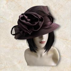 Beautiful, elegant all seasons ladies hat.  Satin braid with a matching satin bow. Uneven brim and crown. Ideal for Church, weddings, tea parties OSFA Church Weddings, Church Hat, Church Hats, Tea Parties, Satin Bow, Chocolate Brown, All Seasons, Hats For Women, Tea Party