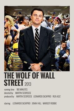 the wolf of wall street movie poster with man in suit and tie surrounded by confetti