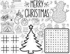 merry christmas word search and printable worksheet for kids to practice their language skills