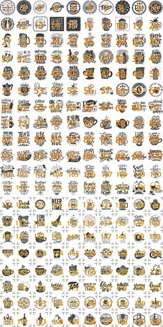 an orange and black poster with many different logos