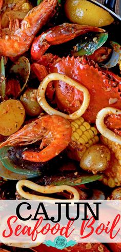 the seafood boil is ready to be eaten and put on the grill for dinner or as an appetizer