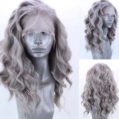 16” Silver Gray Wavy Lace Front Wig *New* Arrives New Synthetic Human Blend Lace Front Wig. Color & Texture As Shown 150-180 Density You Can Cut , Curl , And Style This Wig Heat Resistant Up To 315f 22.5 In Circumference Hand Tied - Check My 5 Star Reviews You Could Cut The Front Lace To Blend As Your Own Hairline I Do Not Trade On Any Of My Wigs Don’t Forget To Bundle With The Got2b Ultra Gel Or Ghost Bond To Save 10% Off $$$ Blonde Bob Weave, Grey Bob Wig, Short Bob Lace Front Wigs, Webster Wigs, Silver Wig, Grey Hair Wig, Silver Wigs, Bob Weave, Grey Bob