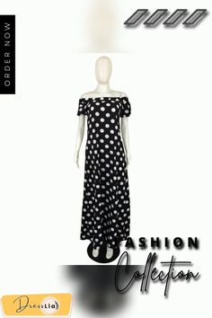 Summer Short Sleeve Polka Dot Print Off Shoulder Bohemian Plus Size Women Beach Maxi Dresses Polka Dot Summer Maxi Dress, Spring Beach Maxi Dress With Polka Dot Design, Casual Polka Dot Maxi Dress For Beach, Casual Polka Dot Maxi Dress For Vacation, Spring Vacation Polka Dot Maxi Dress, Short Sleeve Polka Dot Maxi Dress For Beach, Summer Polka Dot Maxi Dress, Summer Polka Dot Maxi Dress For Day Out, Summer Maxi Dress In Polka Dot