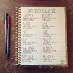 a spiral notebook with the words 2013 money challenge written on it next to a pen