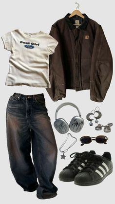 Mechanic Style, Downtown Outfits, Pieces Of Clothing, Neue Outfits, Baggy Pants, Brown Jacket, Cute Everyday Outfits