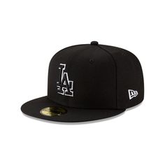 The Los Angeles Dodgers Black Outline 59FIFTY Fitted Caps features an embroidered black Dodgers logo at the front panels with an embroidered MLB Batterman at the rear and a gray under visor. Black Baseball Cap For College During Baseball Season, Black Baseball Cap With Embroidered Logo For Streetwear, Black Baseball Cap With Embroidered Logo, Black Curved Brim Baseball Cap With Embroidered Logo, Classic Black Snapback Hat With Embroidered Logo, Black Hats With Embroidered Logo For Streetwear, Black Hip Hop Fitted Hat For Streetwear, Black Hip Hop Snapback Hat, Classic Black Fitted Baseball Cap