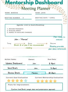 a printable meeting planner with stars on it