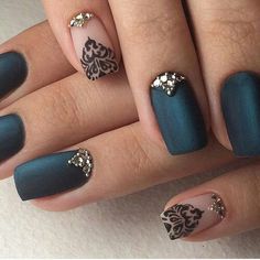 Decoración de uñas cortas para novias en azul. Lace Nail Design, Matte Acrylic Nails, Lace Nails, Wedding Nails Design, Super Nails, Black Nail, Trendy Nail Art, Prom Nails, Coffin Nails Designs