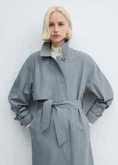 Midi design. Straight design. Shirt-style collar. Long sleeve with loops. Concealed button closure on the front. Ribbon on the waist with tie closure. Inner lining. Side length 80.0 cm. Back length 112.3 cm Mango Outlet, Belted Coat, Cashmere Coat, Casual Fits, Smart Casual, Belts For Women