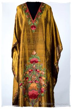 Française Amoureuse de Avéline Gold Silk Robe — Seasons by The Kashmir Company Accordion Music, Love For Him, Embroidered Robes, Silk Coat, The Seine, Your Gorgeous, Silk Robe, Gold Silk, Abayas Fashion