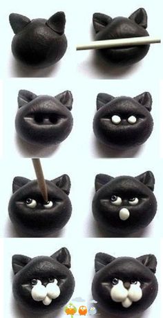 there are many different pictures of black cats with white eyes and noseballs on them