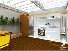 an artist's rendering of a laundry room with plants and washer in it