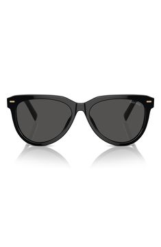 Striking logo hardware shines from the temples of retro sunglasses styled with full-coverage lenses. 56mm lens width; 16mm bridge width; 140mm temple length 100% UV protection Acetate Made in Italy Retro Sunglasses, Dark Black, Fashion Sunglasses, Miu Miu, Uv Protection, Dark Grey, Temple, Lenses, Bridge