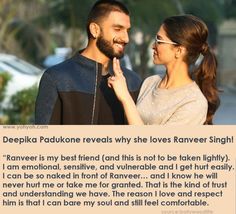 a man and woman standing next to each other in front of a sign that says depplicaa padukone reveals why