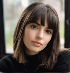 Medium Bob With Fringe Shoulder Length, One Length With Bangs, Long Bob Haircuts Bangs, Long Bob For Straight Hair, Bangs With Chin Length Hair, Shoulder Hair With Fringe, French Bob Hairstyles With Bangs, Short Bob Brown Hair With Bangs, Medium With Bangs Shoulder Length