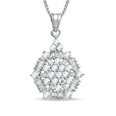 3/4 CT. T.W. Baguette and Round Diamond Cluster Pendant in Sterling Silver - Zales E Commerce Website, Local Jewelry, Cluster Pendant, Diamond Cluster, Jewelry Store, Round Diamond, Online Jewelry, E Commerce, Jewelry Stores