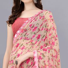 Pink colored saree is prettified with beautiful floral printed with mirror work as shown which makes it appear classy. This saree is made of georgette fabric which is accompanied with silk blouse piece which you can customise as per your design/style. Women can buy this saree to wear for their parties and functions. Note:- The actual product may differ slightly in color and design from the one illustrated in the images when compared with computer or mobile screen. Measurements: Saree : Georgette Diwali Georgette Lehenga With Printed Motifs, Georgette Pre-draped Saree With Floral Print, Semi-stitched Georgette Lehenga With Printed Motifs, Diwali Floral Print Georgette Choli, Navratri Floral Print Georgette Lehenga, Party Georgette Blouse Piece With Printed Motifs, Pink Georgette Pre-draped Saree With Floral Print, Pink Floral Pre-draped Saree In Georgette, Navratri Floral Print Georgette Pre-draped Saree