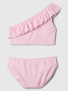 Kids Swim Two-Piece | Gap Factory Sleeveless Gingham Swimwear For Spring, Fitted Gingham Sleeveless Swimwear, Fitted Sleeveless Gingham Swimwear, Kids Swim, Swim Tankini, Kids Swimming, Swimwear Girls, Ruffle Trim, Upf 50