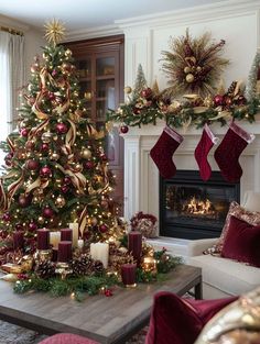 a decorated christmas tree in a living room