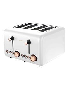 a white toaster sitting on top of a table