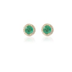 This pair of earrings is set in 14K Yellow Gold, studded with green emeralds (with slight Inclusions) & Diamonds. An ideal gift for your loved ones. -Material - 14K Solid Yellow Gold -Gemstone - Natural Emerald & Diamond -Gemstone weight - 1.530 ct -Diamond Weight - 0.370 ct -Gross weight - 3.0 grams Wearing an emerald stone, also known as panna or zammrud brings in intellectual progress. Natural intelligence and intellect is the domain of Planet Mercury and enhancing this planets power Green Round Diamond Earrings Fine Jewelry, Green Diamond Earrings With Prong Setting, Green Emerald Earrings With Prong Setting, Green Emerald Diamond Earrings, Green Diamond Earrings For May Birthstone, Green Prong Setting Earrings In Fine Jewelry Style, Classic Green Diamond Earrings With Halo Design, Green Diamond Earrings For Anniversary, Classic Green Diamond Earrings With Halo Setting