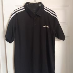 Adidas Climate Boys Polo Shirt Two Sizes. Sizes M And L Sporty Black Cotton Polo Shirt, Black Cotton Sporty Polo Shirt, Black Collared T-shirt For Streetwear, Black Sports Shirt For Summer, Casual Short Sleeve Polo Shirt With Three Stripes Branding, Black Sporty Polo Collar Top, Casual Cotton Polo Shirt With Three Stripes Branding, Casual Short Sleeve Polo Shirt With Three Stripes, Classic Adidas Cotton Tops