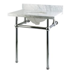 a white sink sitting on top of a metal stand