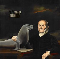 a painting of abraham lincoln and a seal