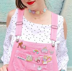 @aflairofblayre Overalls With Pins, Pastel Disney Outfit, Dungaree Outfits, Disney Diys, Harajuku Jeans, Classic Minnie Mouse, Custom Disney Shirts, Pink Overalls, Outfit Disney