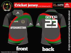 the cricket jersey for afghanistan is shown in black and green