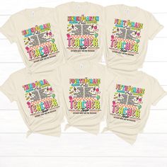 four t - shirts with the words, i love to be teachers and some writing on them